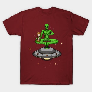 alien yoga holding old clock T-Shirt